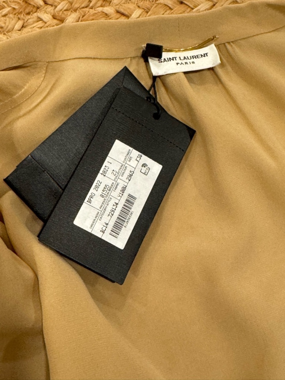 Saint Laurent Silk Blouse Bow Tie Neck Beige Tan Top size FR 38 - Picture 3 of 5